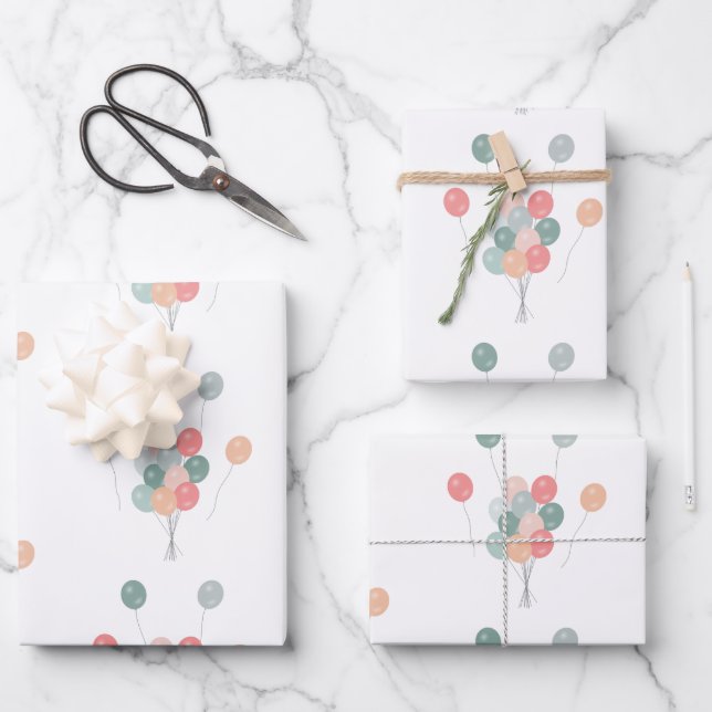 Bunte Pastell Party Balloons Geschenkpapier Set (Vorderseite)