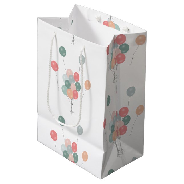 Bunte Pastell Party Balloons Mittlere Geschenktüte (Vorderseite Schrägansicht)