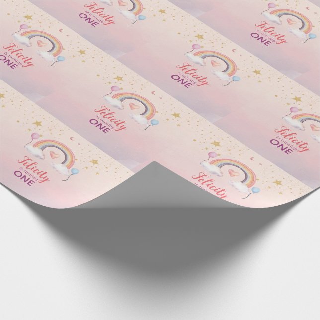 Bunte Pastell-Regenbogen-Mädchen-Geburtstag Geschenkpapier (Ecke)