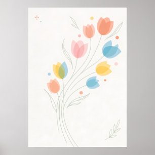 Bunte Pastell-Tulpen Minimaler Floraldruck Poster