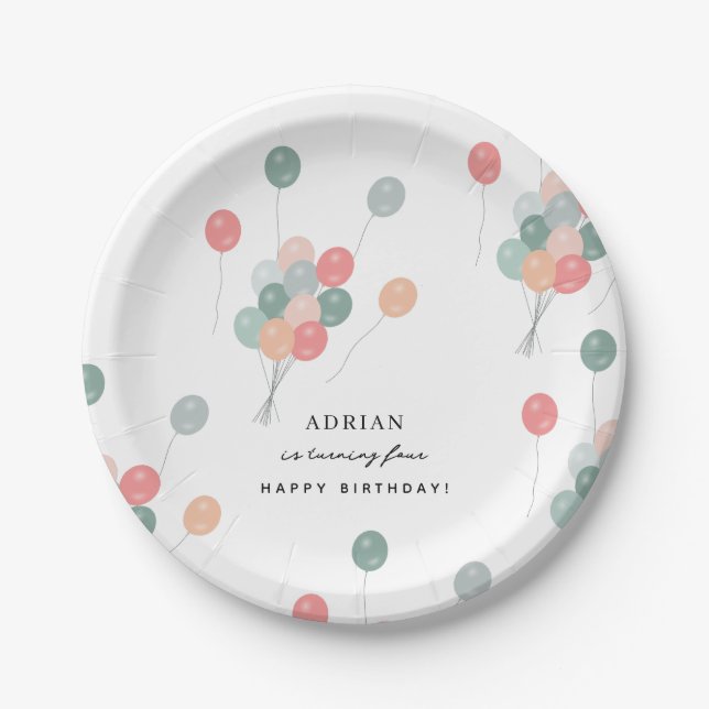 Bunte Pastelle Geburtstagsparty Balloons Moderne Pappteller (Vorderseite)