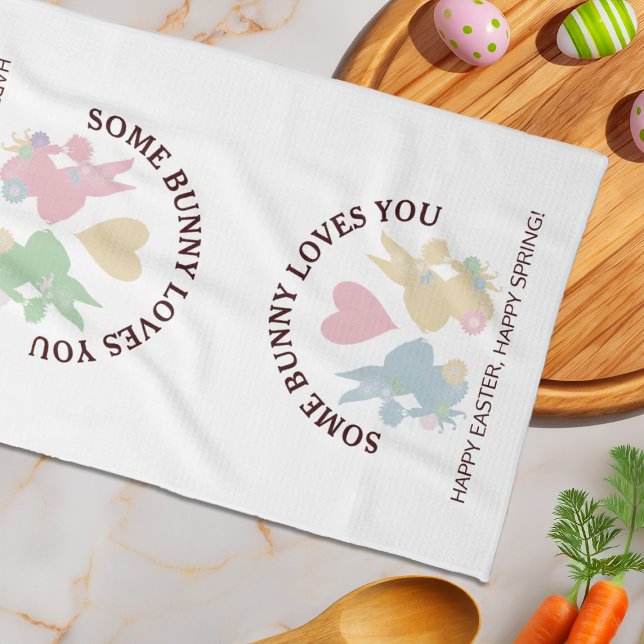 Bunte Pastellfarben Osterhäuser mit Herz Geschirrtuch (Von Creator hochgeladen)