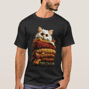 Bunte Perserkatze ruht mit Herbstlaub Gemütlich T-Shirt