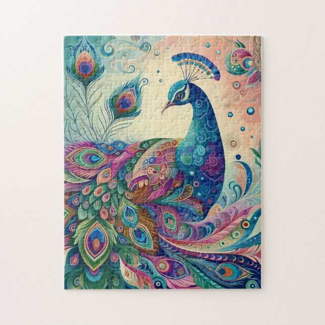 Bunte Pfauen-Kunst 252-teiliges Puzzle (Vertikal)