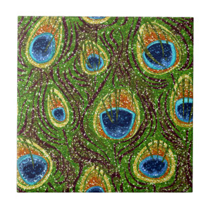 Bunte Pfauenfeder-Muster Fliese