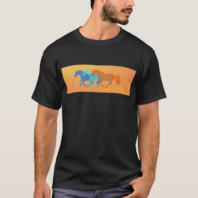 Bunte Pferde laufen T-Shirt (Vorderseite)