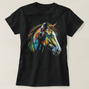 Bunte Pferdekunst-Musik-Tier-Kopfhörer T-Shirt