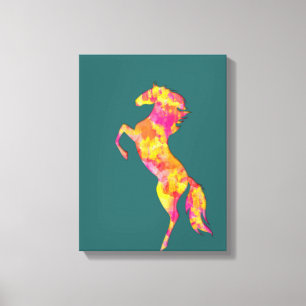Bunte Pferdesilhouette Flammen Abstract Elegant Leinwanddruck
