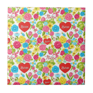 Bunte Pflegekraft Blumenmuster (2) Fliese