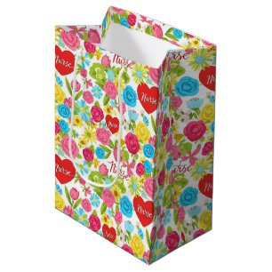 Bunte Pflegekraft Blumenmuster (2) Mittlere Geschenktüte