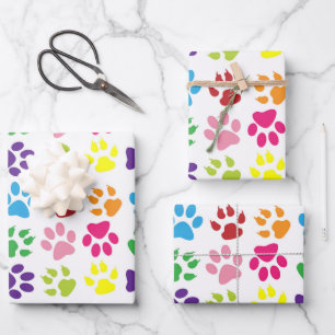 Bunte Pfoten, Hundepfoten, Katzenpfoten Geschenkpapier Set