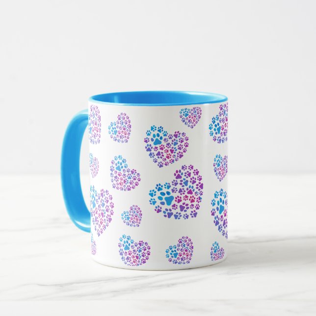 Bunte Pfoten in Herzen Tasse (Vorderseite Links)