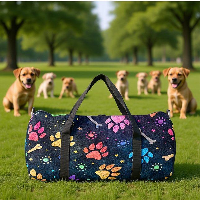 Bunte Pfoten-Knochen-Kosmische Monogramm Personali Duffle Bag (Von Creator hochgeladen)