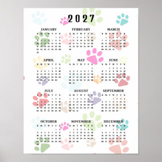 Bunte Pfotenabdrücke 2027 Wandkalender Poster