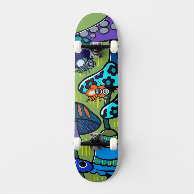 Bunte Pilzillustration  Skateboard (Vorderseite)