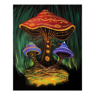 Bunte Pilzkunst Whimsical Cottagecore-Wald Poster