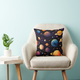Bunte Planeten im Weltraum Kissen
