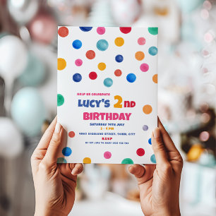 Bunte Polka Dot 2. Geburtstagsfeier Party Einladun Einladung