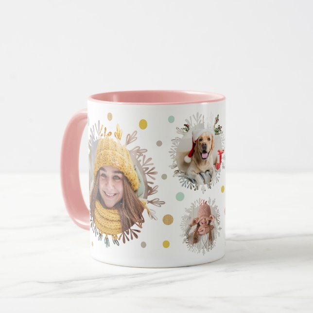 Bunte Polka Dots & Snowflake Weihnachtsfeiertage F Tasse (Vorderseite Links)