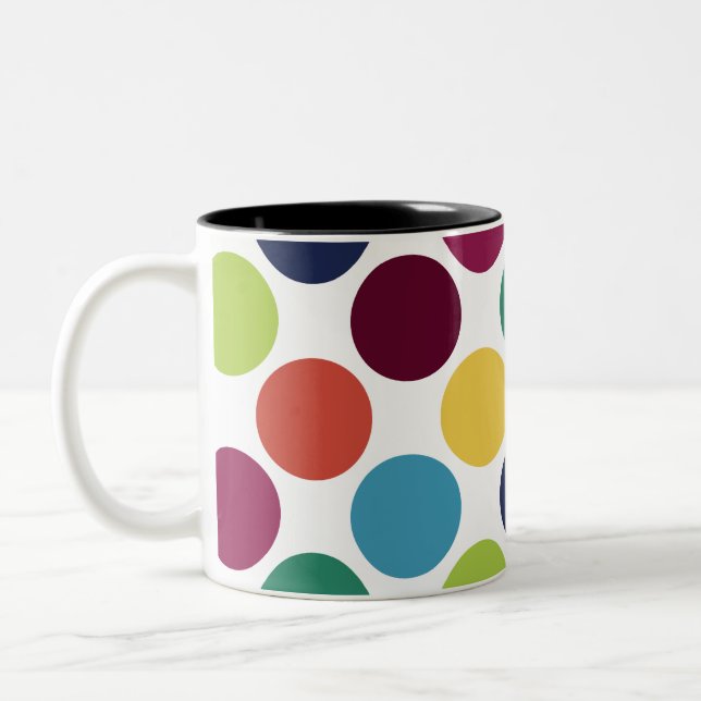 Bunte Polka-Punkt-Blasen-runde Zweifarbige Tasse (Links)