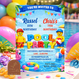 Bunte Pool-Jungs-Feier zum gemeinsamen Geburtstag Einladung