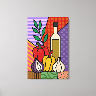 Bunte Pop-Art-Gemüse-Leinwand | Retro-Küche Leinwanddruck