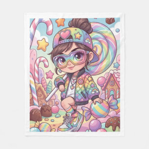 Bunte Pop-Art-Girl Mit Süßigkeiten Fleece-Decke Fleecedecke