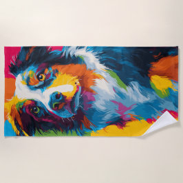 Bunte Pop-Art-Hund-Porträt Strandtuch