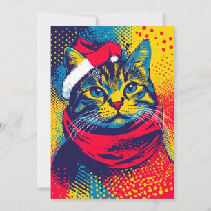 Bunte Pop-Art-Katze mit individuellem Text Weihnac Feiertagskarte