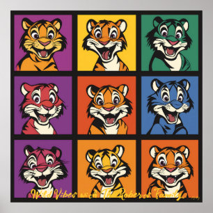 Bunte Pop-Art-Tiger-Gesichter Warum das funktioni Poster