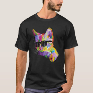 Bunte Pop-Katze mit Sonnenbrille Süße Katze T-Shirt