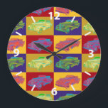 Bunte Pop-Kunst 1938 Cadillacs Lasalle Große Wanduhr<br><div class="desc">Bunte auto-Pop-Kunstillustration 1938 Cadillacs Lasalle konvertierbare Luxus.</div>
