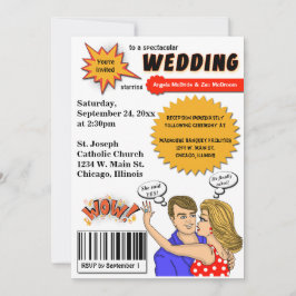 Bunte Pop-Kunst-Comic-Bucheinband-Hochzeit laden Einladung