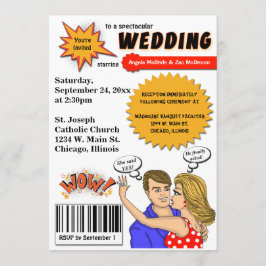 Bunte Pop-Kunst-Comic-Bucheinband-Hochzeit laden Einladung