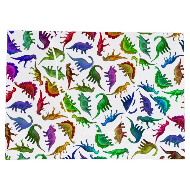 Bunte prähistorische Dinosaurier-Geschenk-Tasche Große Geschenktüte (Rückseite)
