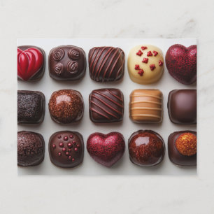 Bunte Pralinen aus Schokolade Valentinstag Postkarte