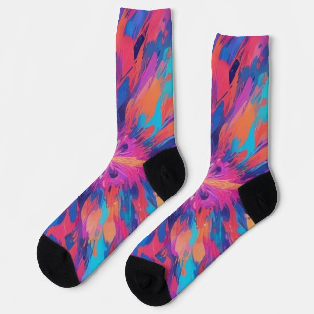 Bunte psychedelische Art von farbenfrohem Design Socken (Linkes Detail)