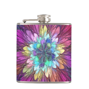 Bunte psychedelische Blumen-Abstract-Fraktal-Kunst Flachmann