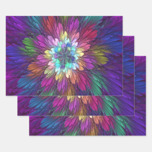 Bunte psychedelische Blumen-Abstract-Fraktal-Kunst Geschenkpapier Set