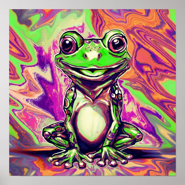 Bunte psychedelische Graffiti-Frosch Grün Lila Poster (Vorne)