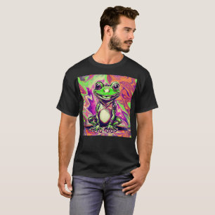 Bunte psychedelische Graffiti-Frosch Grün Lila T-Shirt