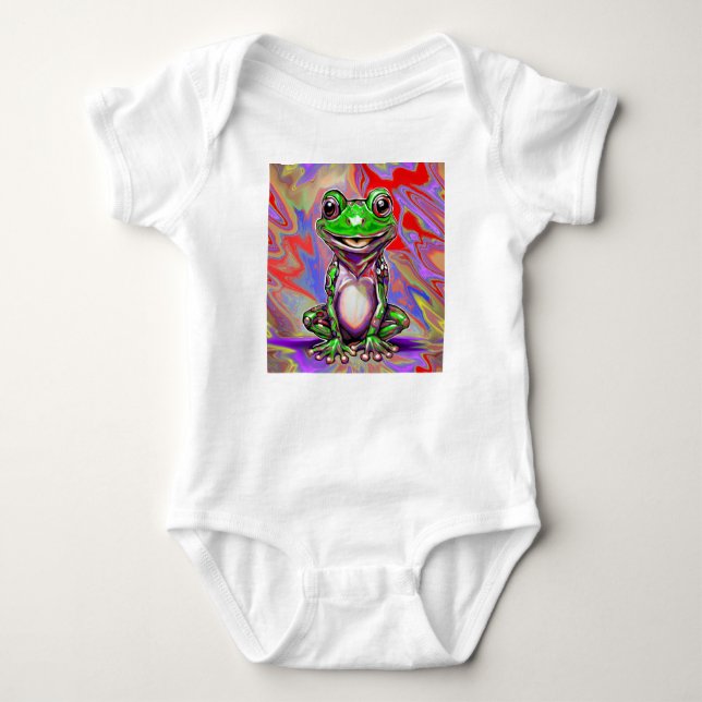 Bunte psychedelische Graffiti-Frosch grün rot Baby Strampler (Vorderseite)