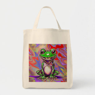 Bunte psychedelische Graffiti-Frosch grün rot Tragetasche
