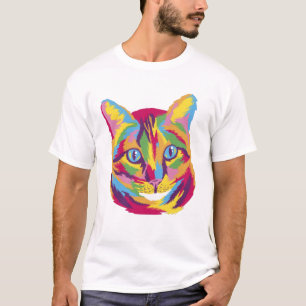 Bunte psychedelische Katzen-Gesicht im Pop-Art-Sti T-Shirt
