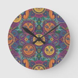 Bunte psychedelische Katzenwanduhr Runde Wanduhr