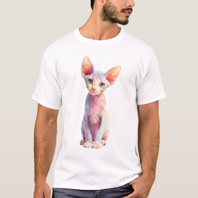 Bunte psychedelische Sphynx-Katzen-Männer T-Shirt (Vorderseite)