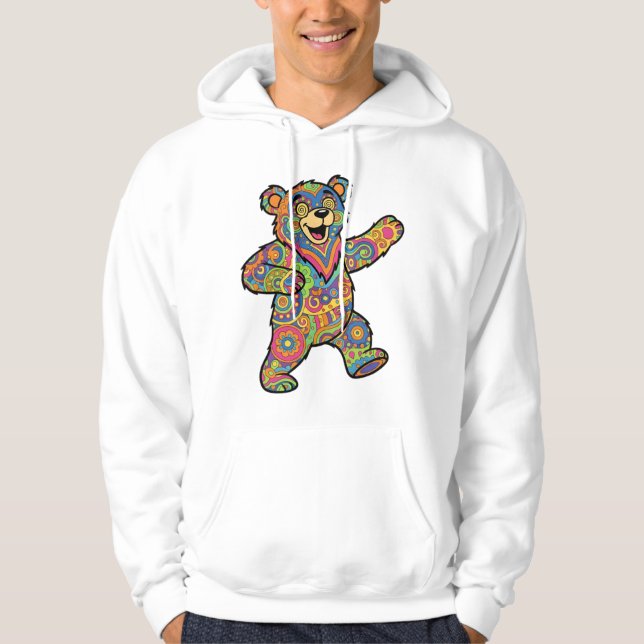 Bunte psychedelische Teddybär-Kunst Hoodie (Vorderseite)