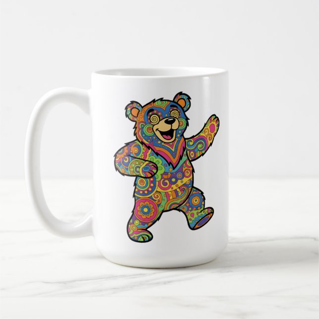 Bunte psychedelische Teddybär-Kunst Kaffeetasse (Links)