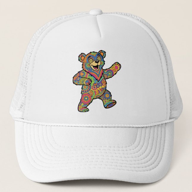 Bunte psychedelische Teddybär-Kunst Truckerkappe (Vorderseite)