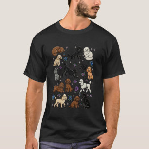 Bunte Pudel-Hunde-Muster mit Tätowierstil Blumen T-Shirt